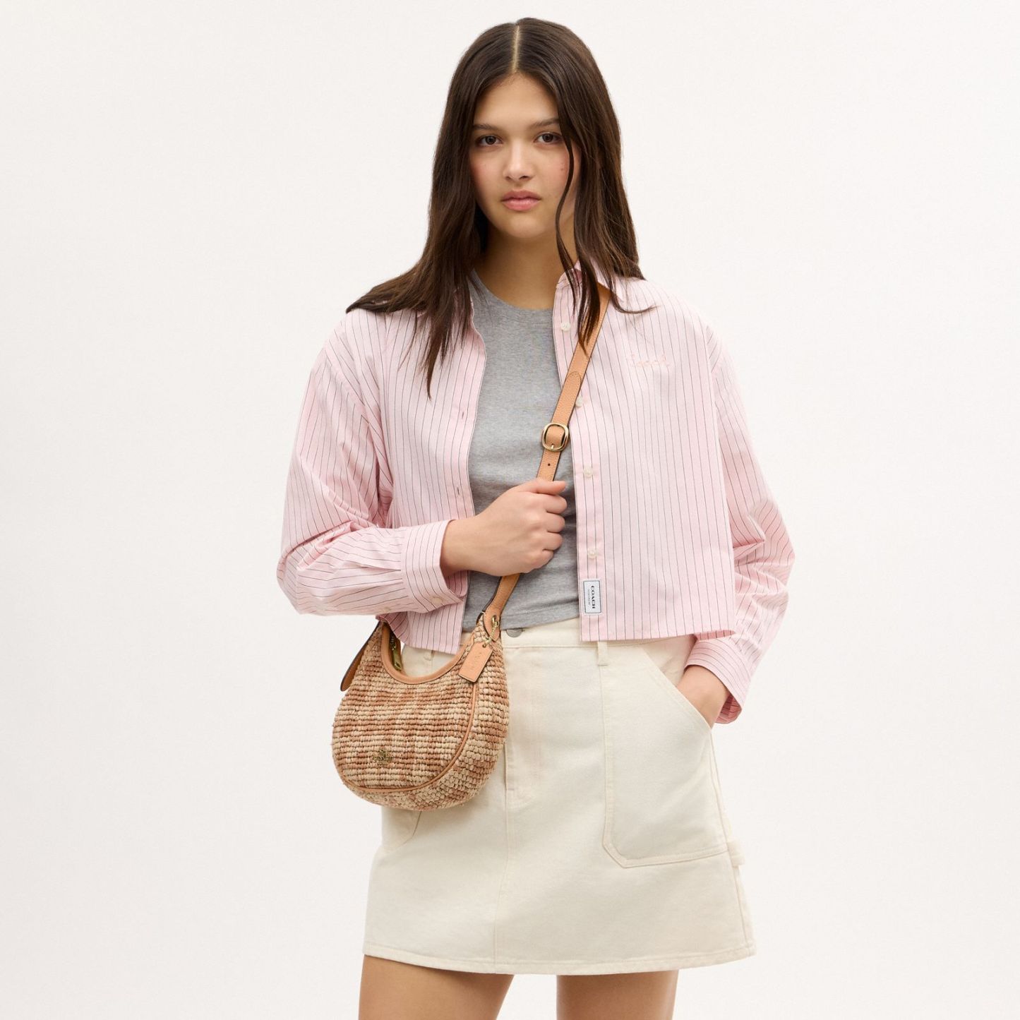 Emily Shoulder Bag With Gingham Print - Gold/Tan - view 10