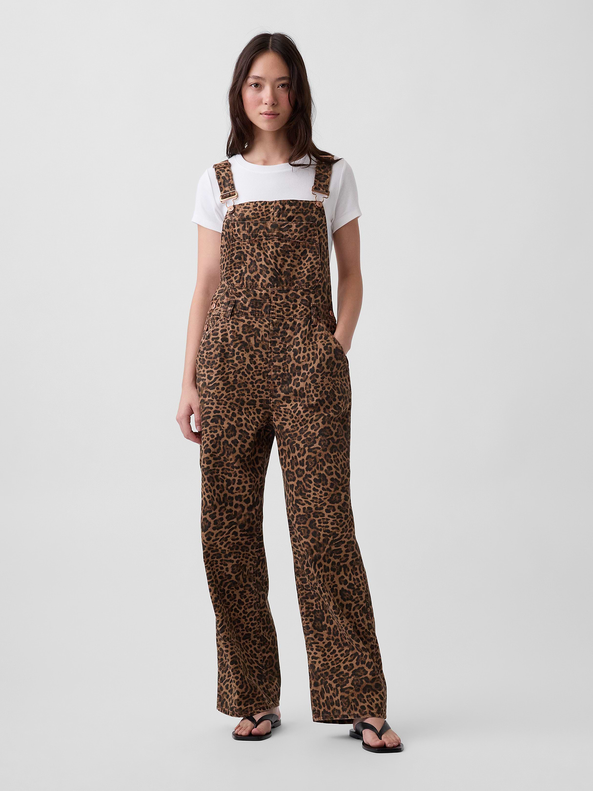 Loose Overalls - Brown leopard print