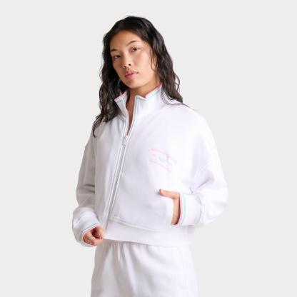 Women's adidas Originals Classic Sport Script Fleece Track Top - White/True Pink/Clear Mint - view 1