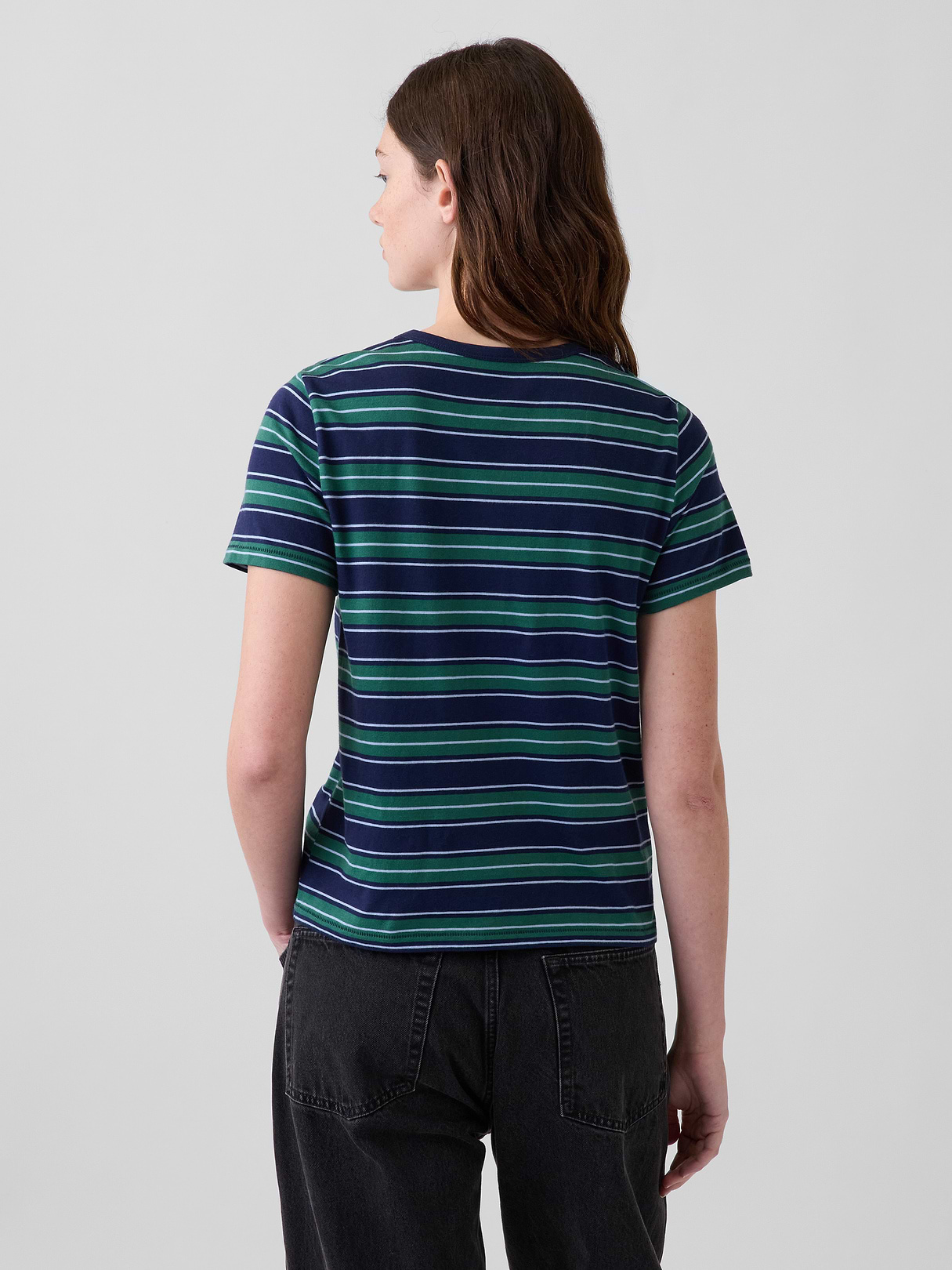 Organic Cotton VintageSoft T-Shirt - Navy blue & green stripe