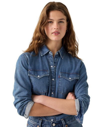 Levi's Women's Evans Relaxed Western Long-Sleeve Denim Shirt - Easy Trail Mid