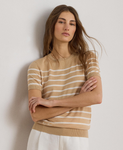 Lauren Ralph Lauren Women's Crewneck Short-Sleeve Sweater - Ginger Tan/ Mascarpone Cream