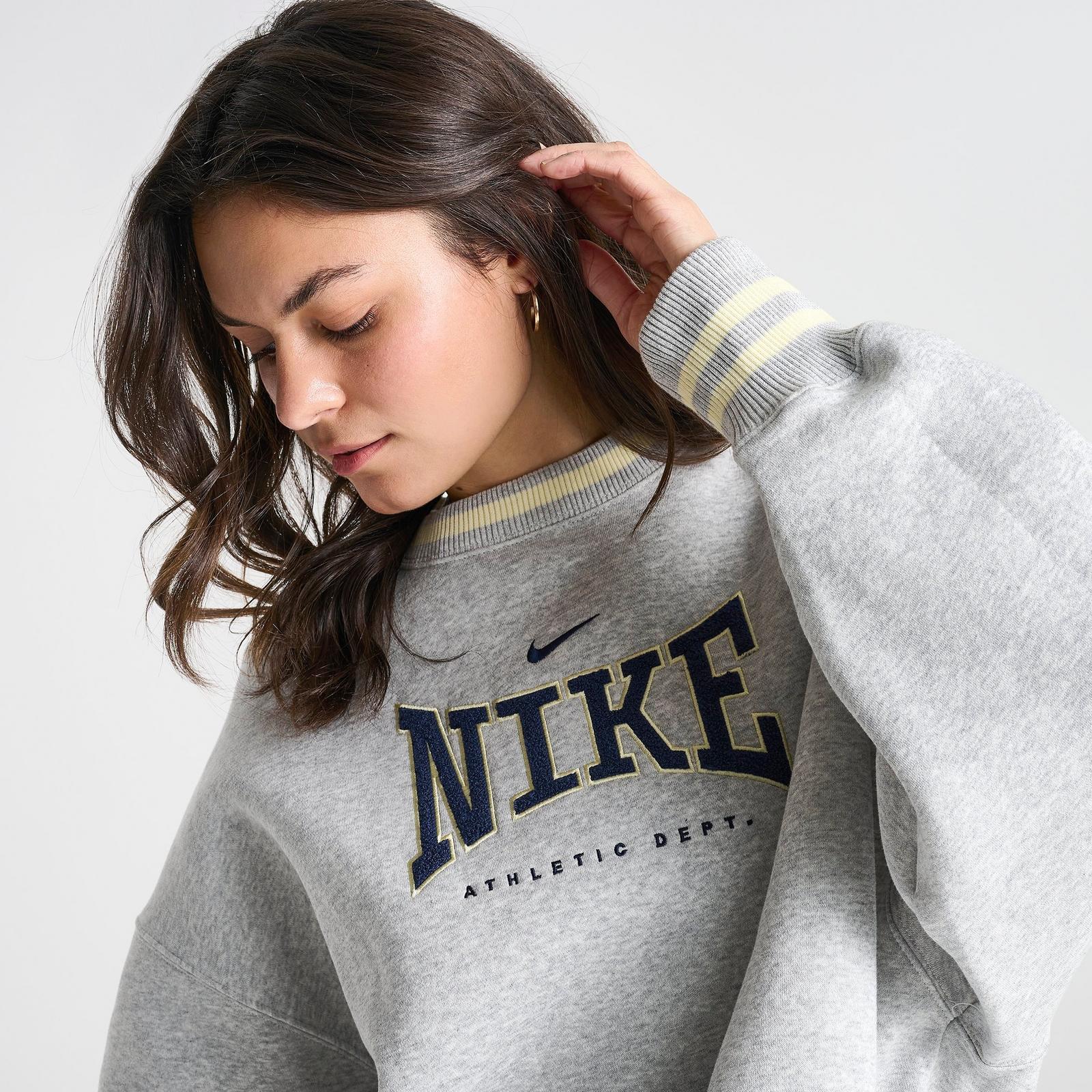 Women's Nike Phoenix Oversized Crewneck Sweatshirt - Pure Platinum/Heather/Midnight Navy