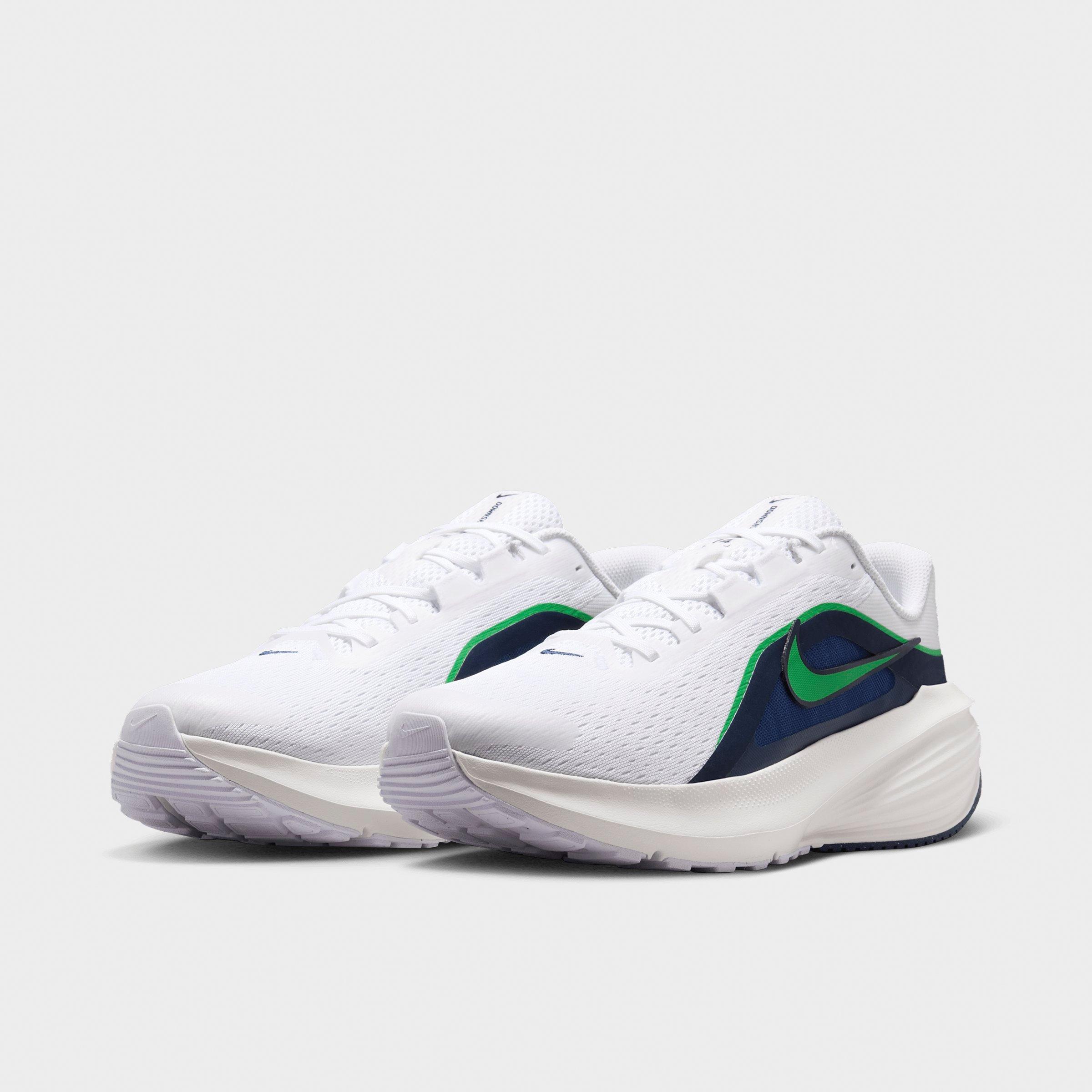 Men's Nithtke Downshifter 14 Running Shoes - White/Midnight Navy/Summit White/Green Spark - Both shoes facing left