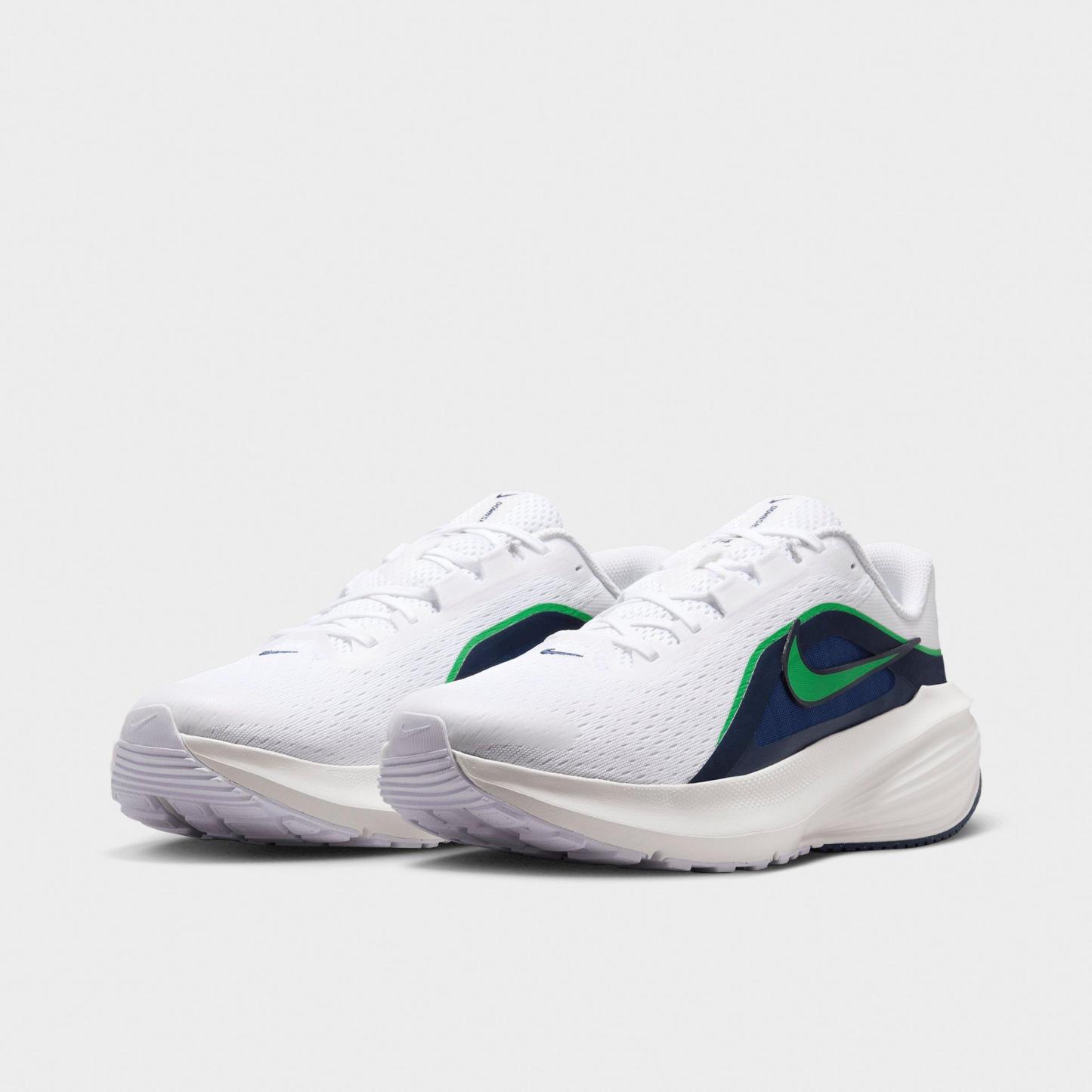 Men's Nithtke Downshifter 14 Running Shoes - White/Midnight Navy/Summit White/Green Spark - Both shoes facing left