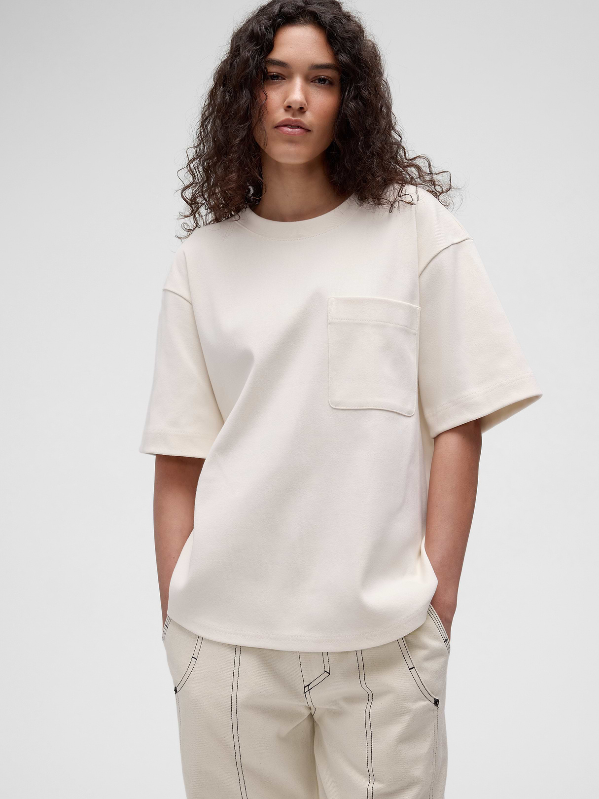 GapStudio Extra Heavyweight Pocket T-Shirt - Ivory frost