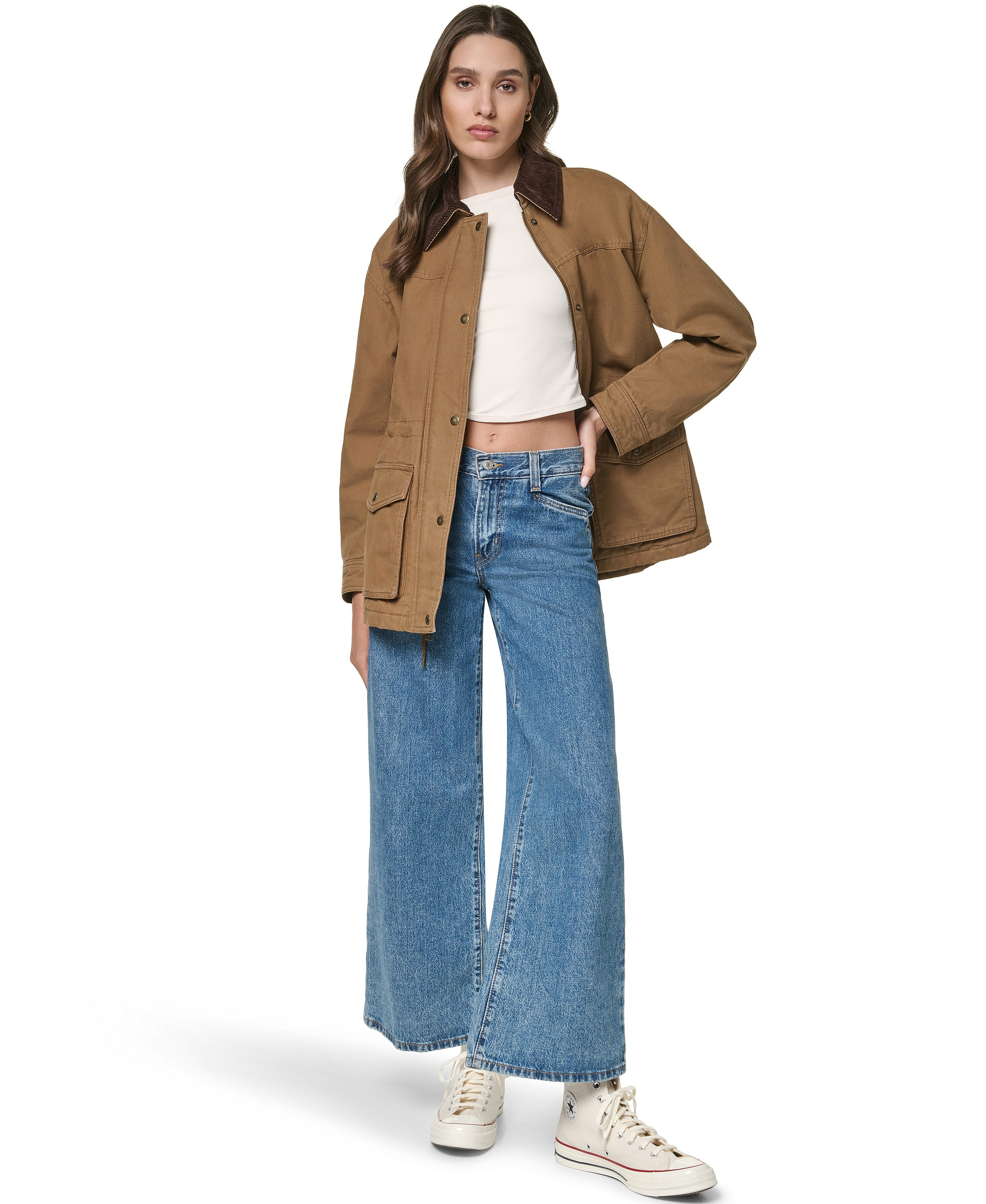 Levi's Women's Anorak Corduroy Collar Denim Coat - Brown