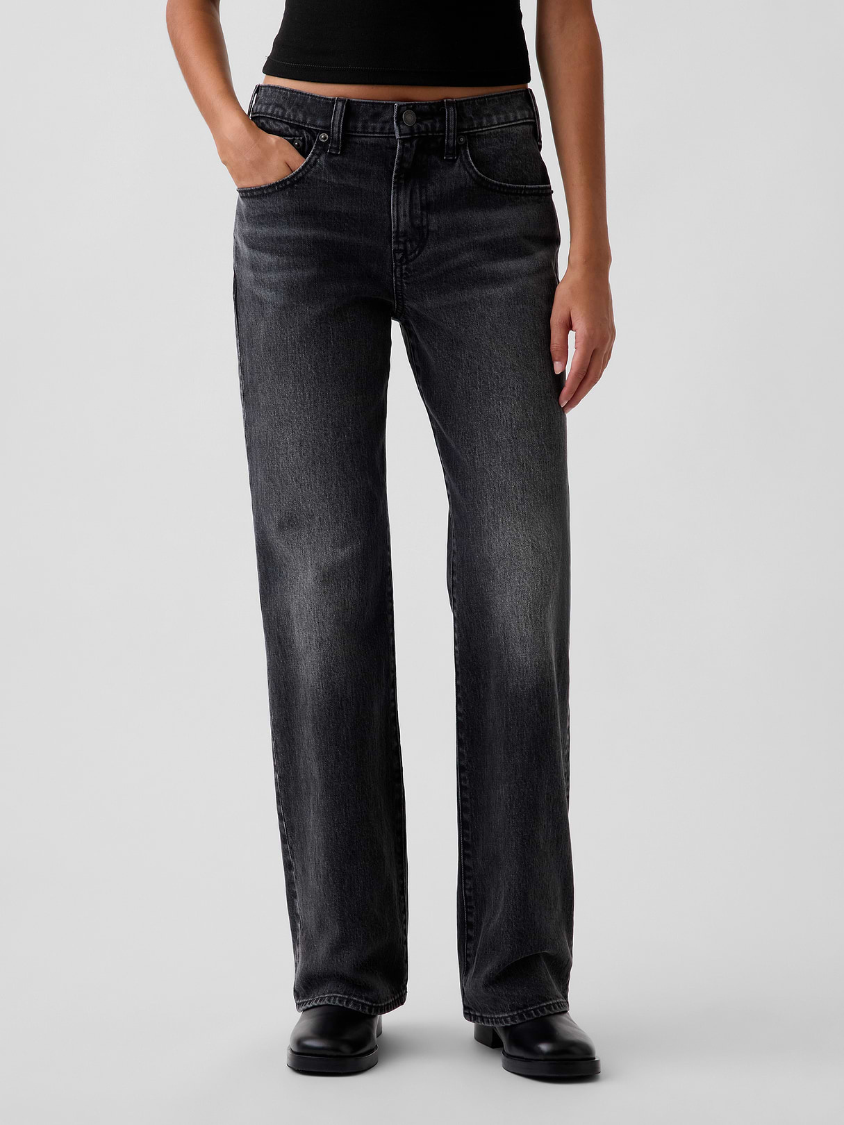 Mid Rise Relaxed Flare Jeans - Black wash