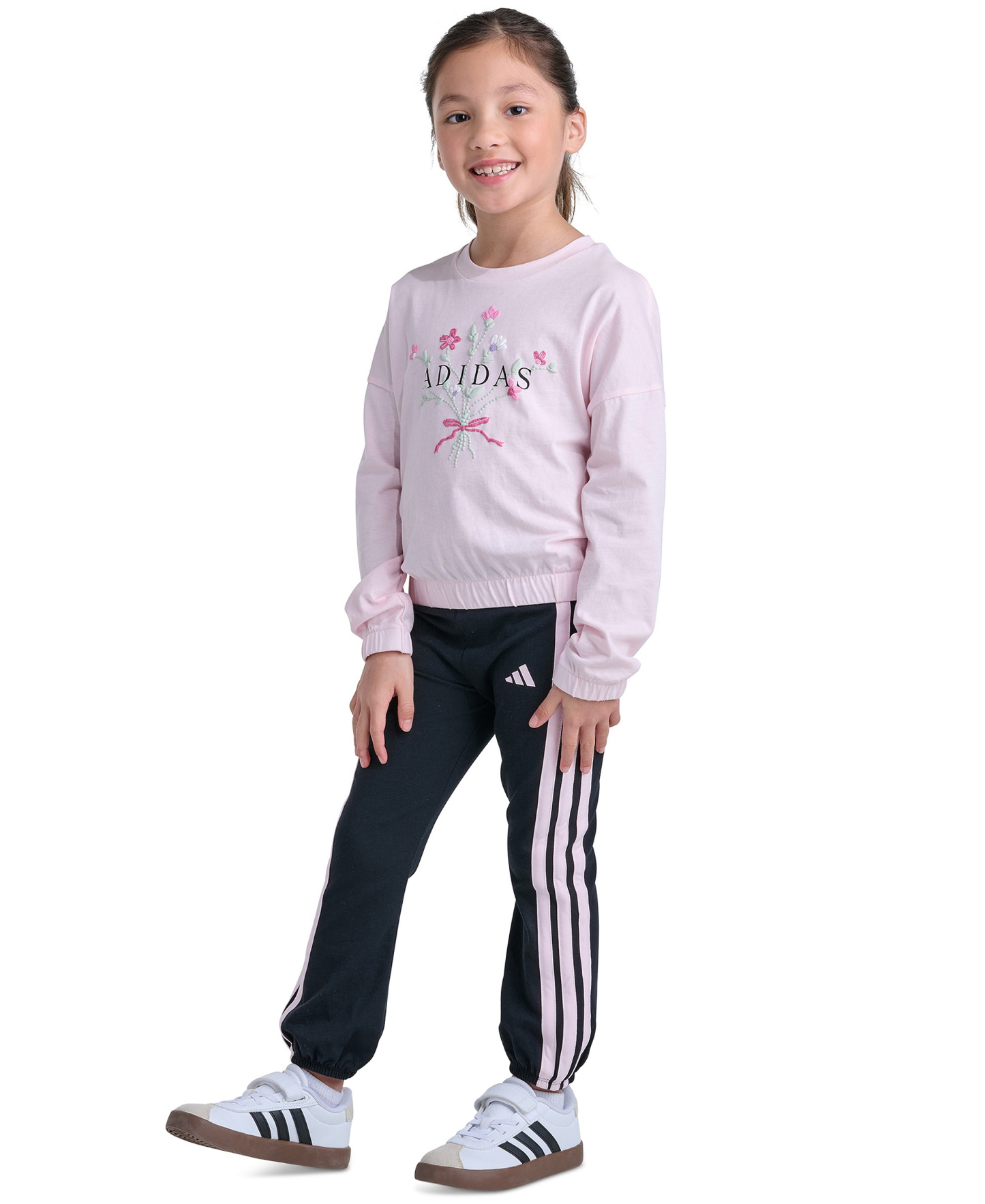 adidas Girls' 2T-6X Long-Sleeve Sweatshirt and Pants, 2-Piece Set - Distilled Pink/Black