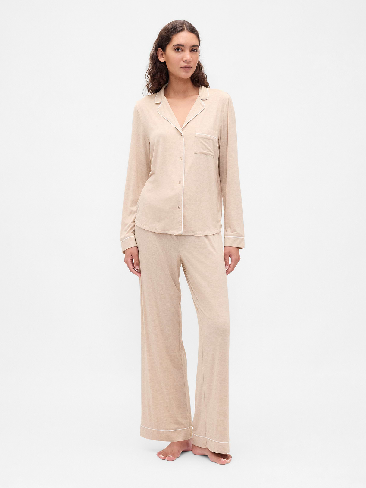 SoftMade Modal PJ Top - Oatmeal beige heather