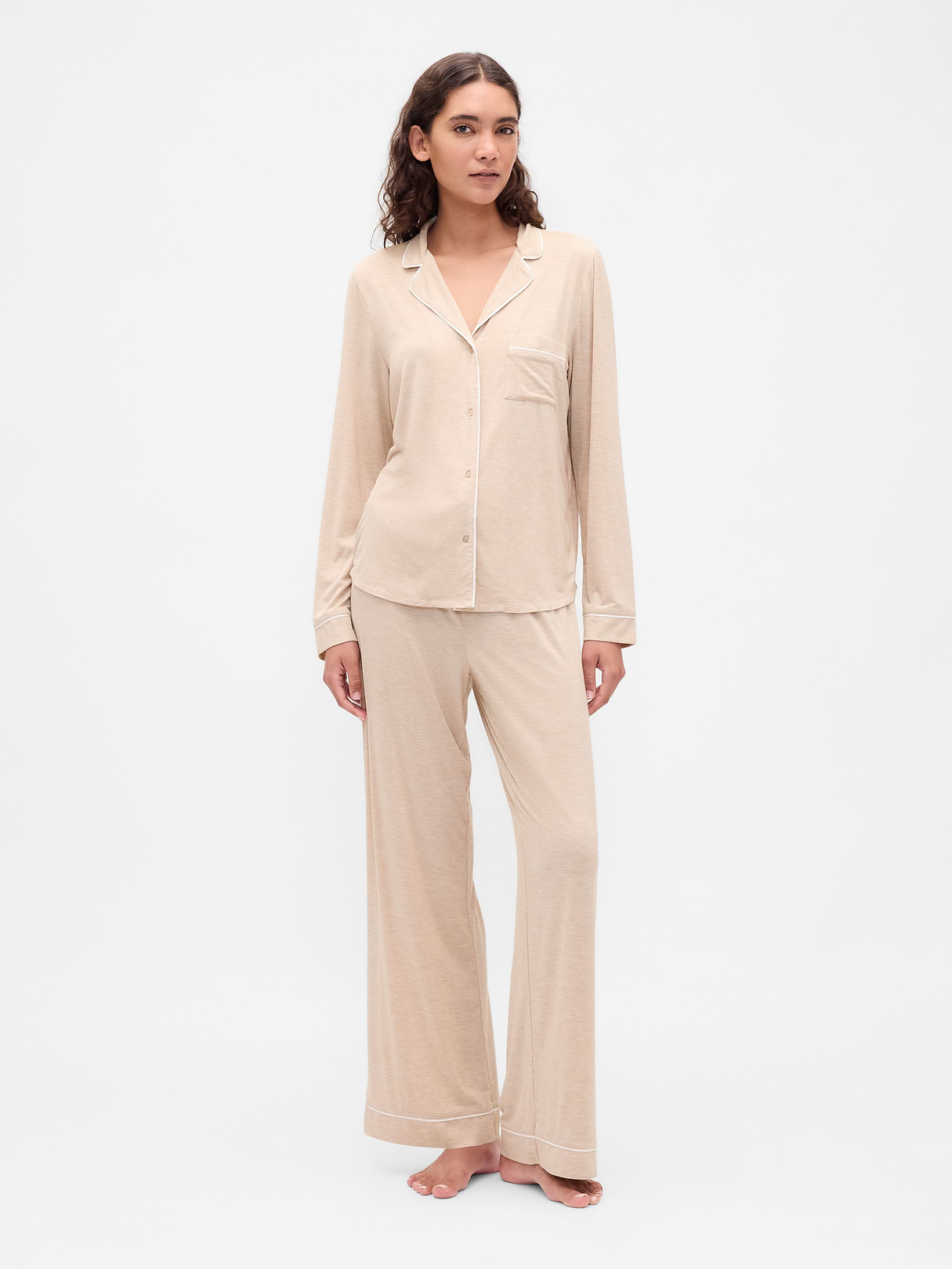 SoftMade Modal PJ Top - Oatmeal beige heather