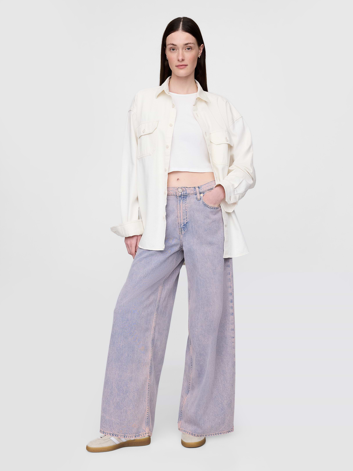 Mid Rise Denim Stripe Baggy Jeans - Rose mist pink