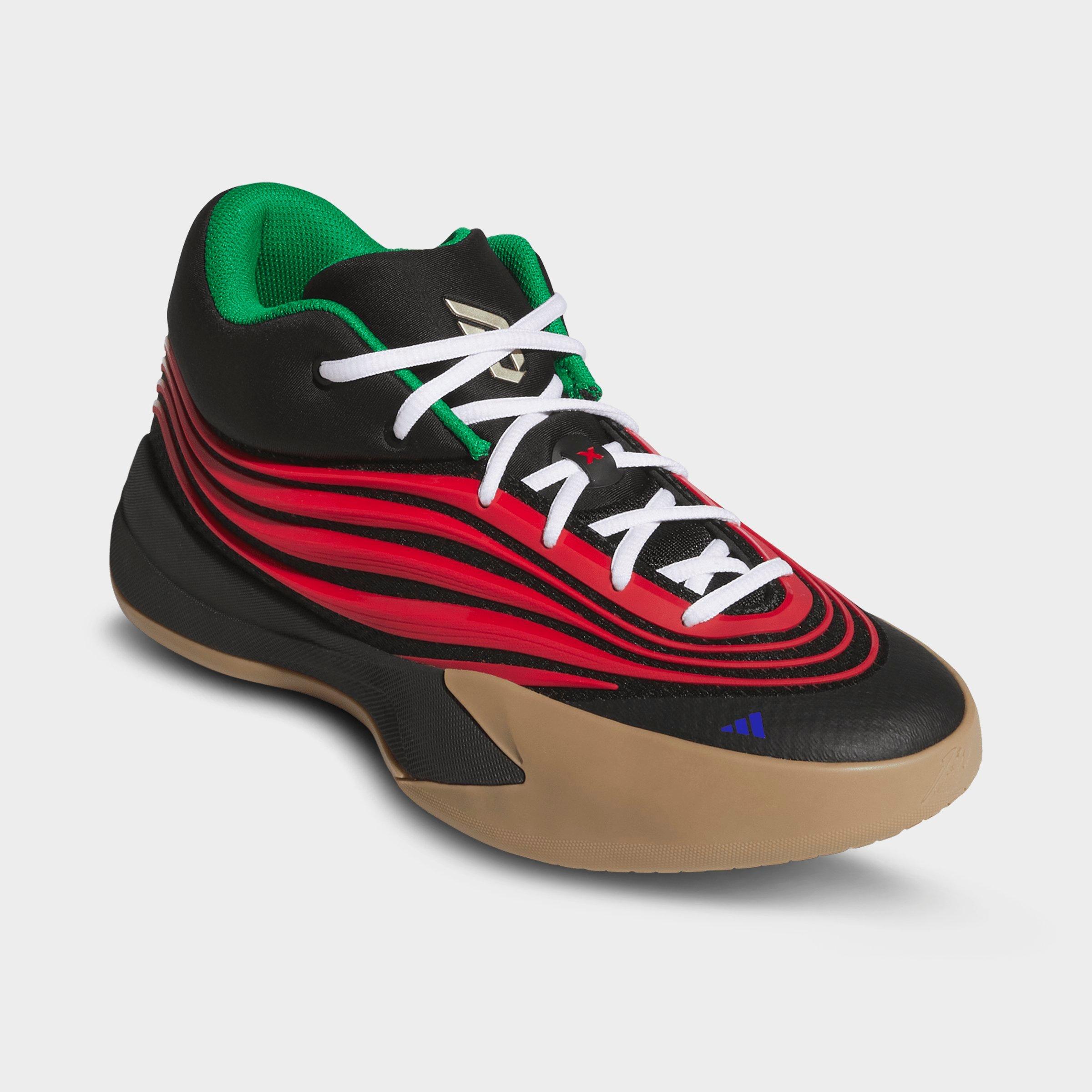 Men's adidas Dame X Basketball Shoes - Core Black/Pure Ruby/Gum - Both shoes facing left