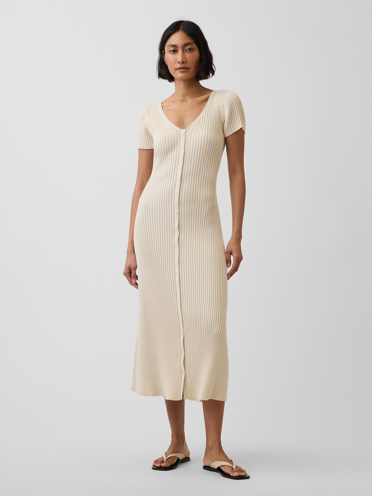100% Cotton Rib Sweater Maxi Dress - Oatmeal heather beige