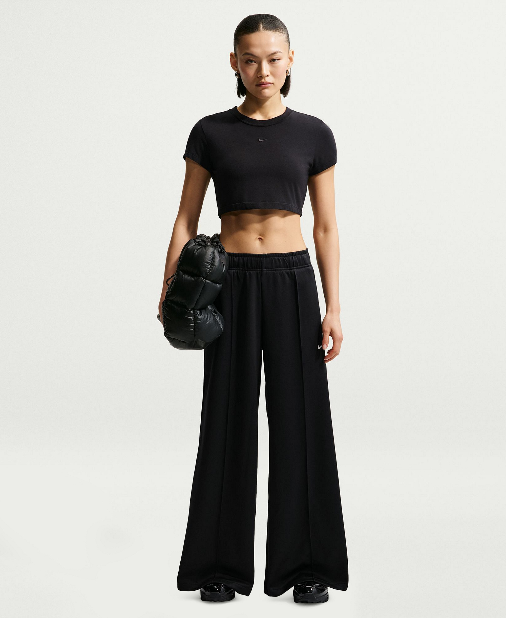 Nike Women's Sportswear Mid-Rise Wide-Leg Track Pants - Black/Sail