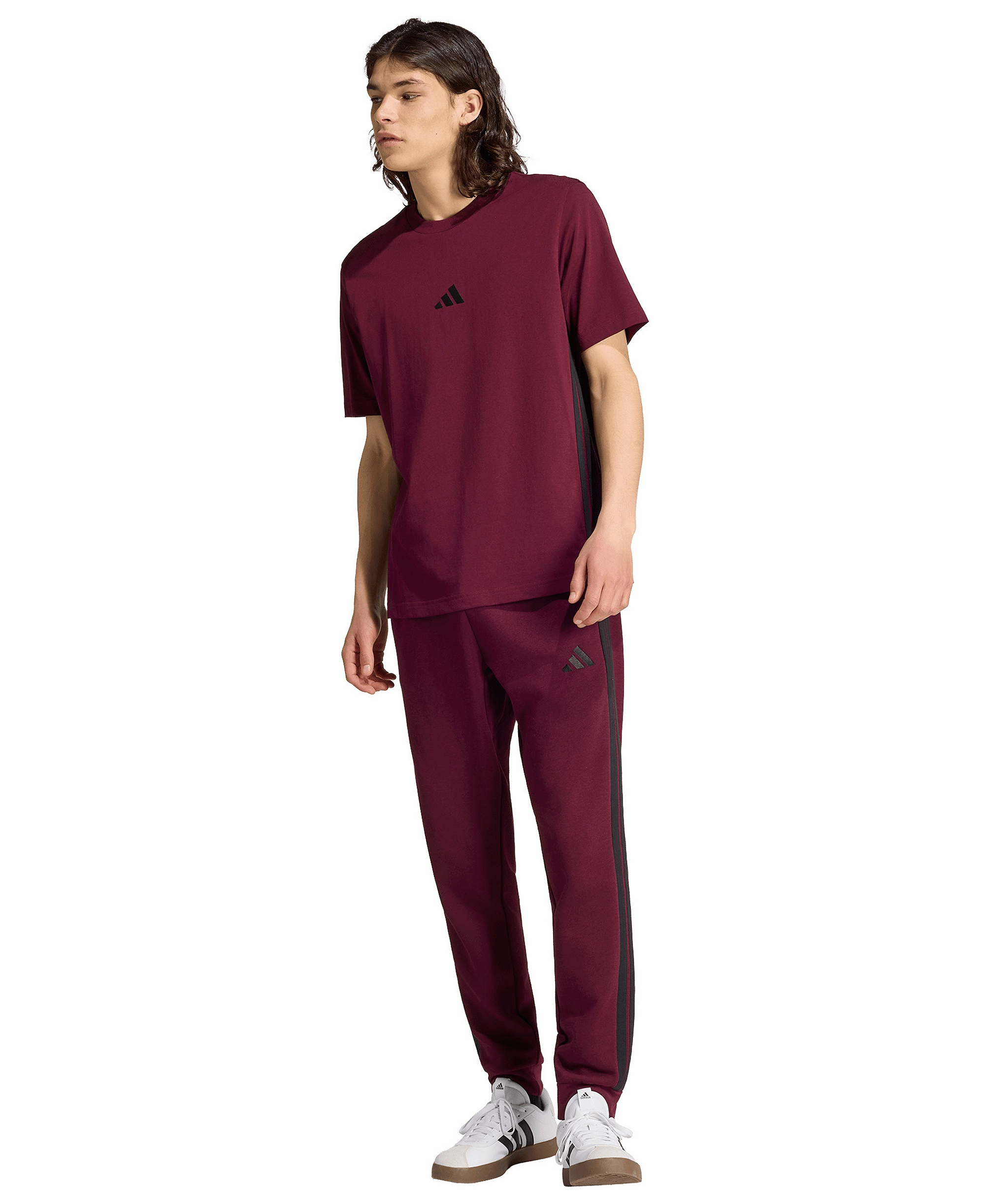 adidas Men's Essential 3-Stripes Single Jersey T-Shirt - Maroon