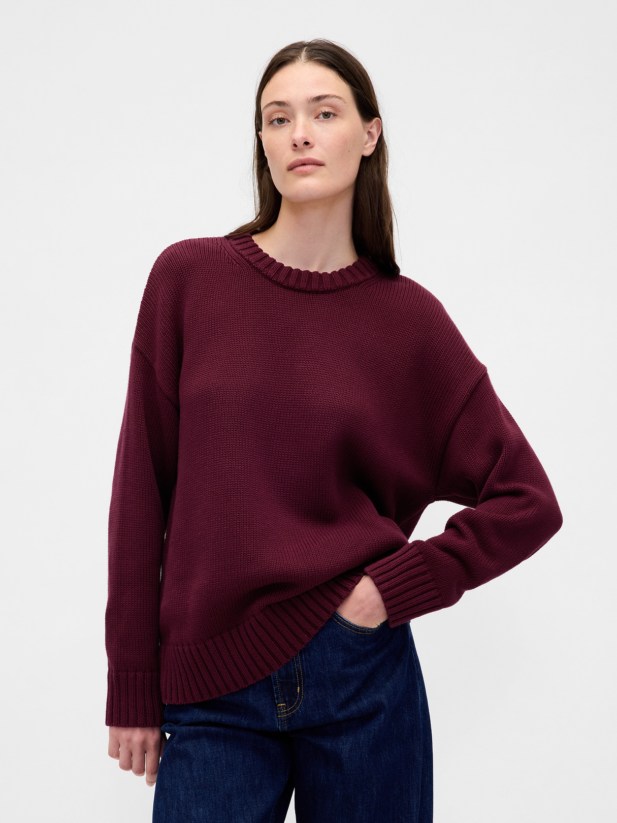 100% Cotton Oversized Sweater - Tuscan red