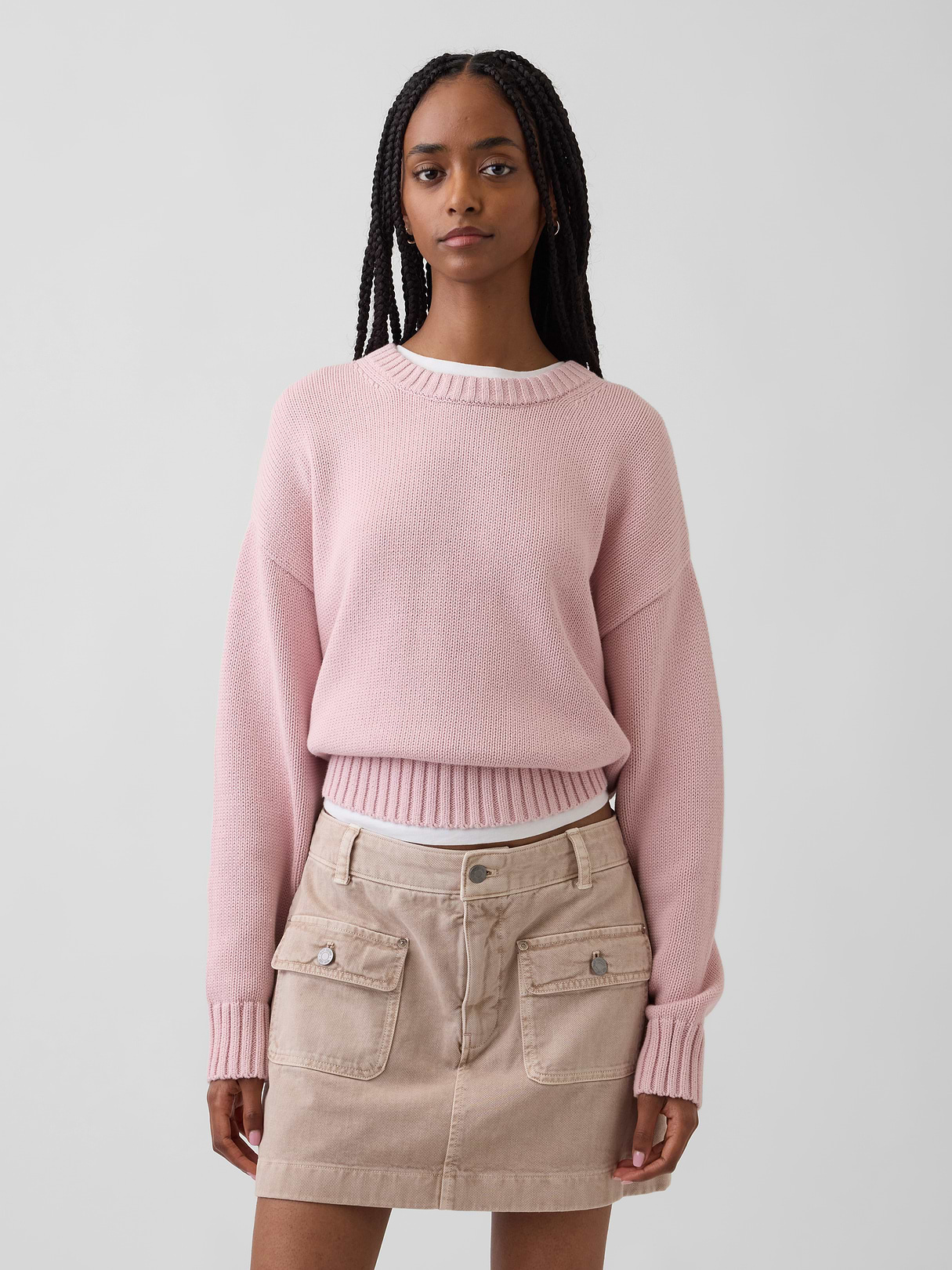 100% Cotton Oversized Crop Sweater - Primitive pink