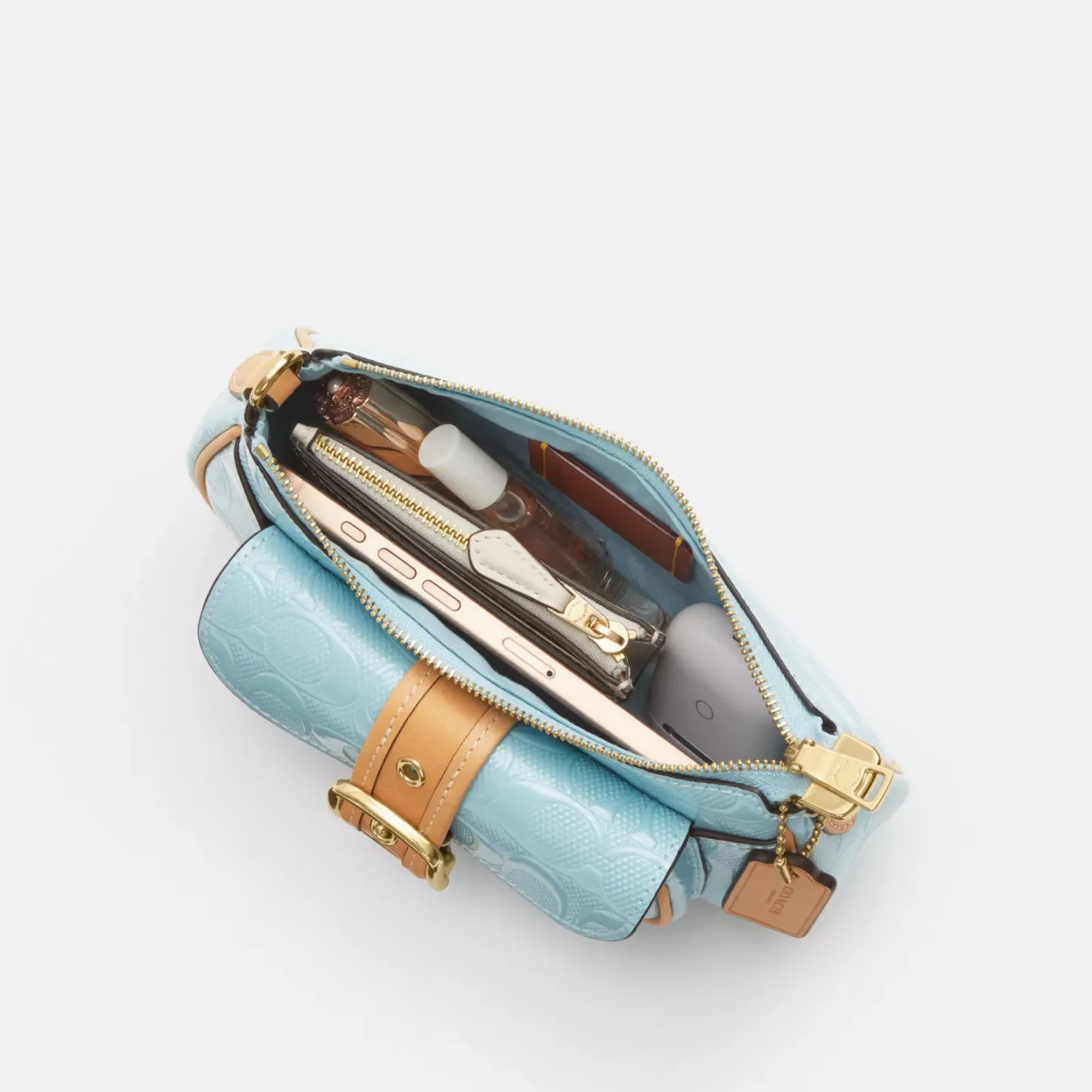 Ashton Mini Shoulder Bag In Signature Leather - Gold/Light Blue - view 5