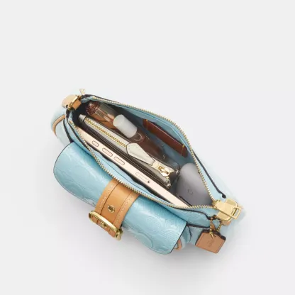 Ashton Mini Shoulder Bag In Signature Leather - Gold/Light Blue - view 5