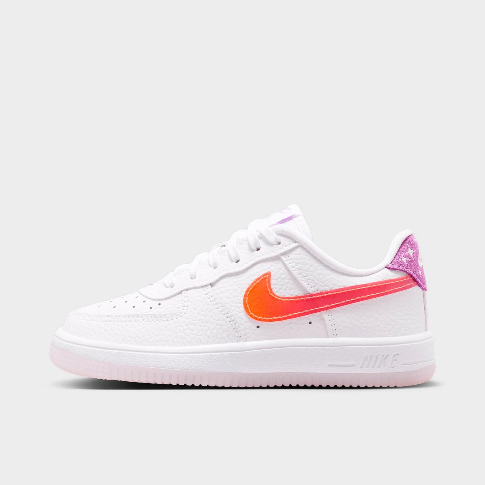 Little Kids' Nike Force 1 Low Casual Shoes - White/Turf Orange/Bright Violet