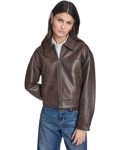 Levi's Women's Faux Suede Relaxed-Fit Zip-Front Jacket - Dark Brown