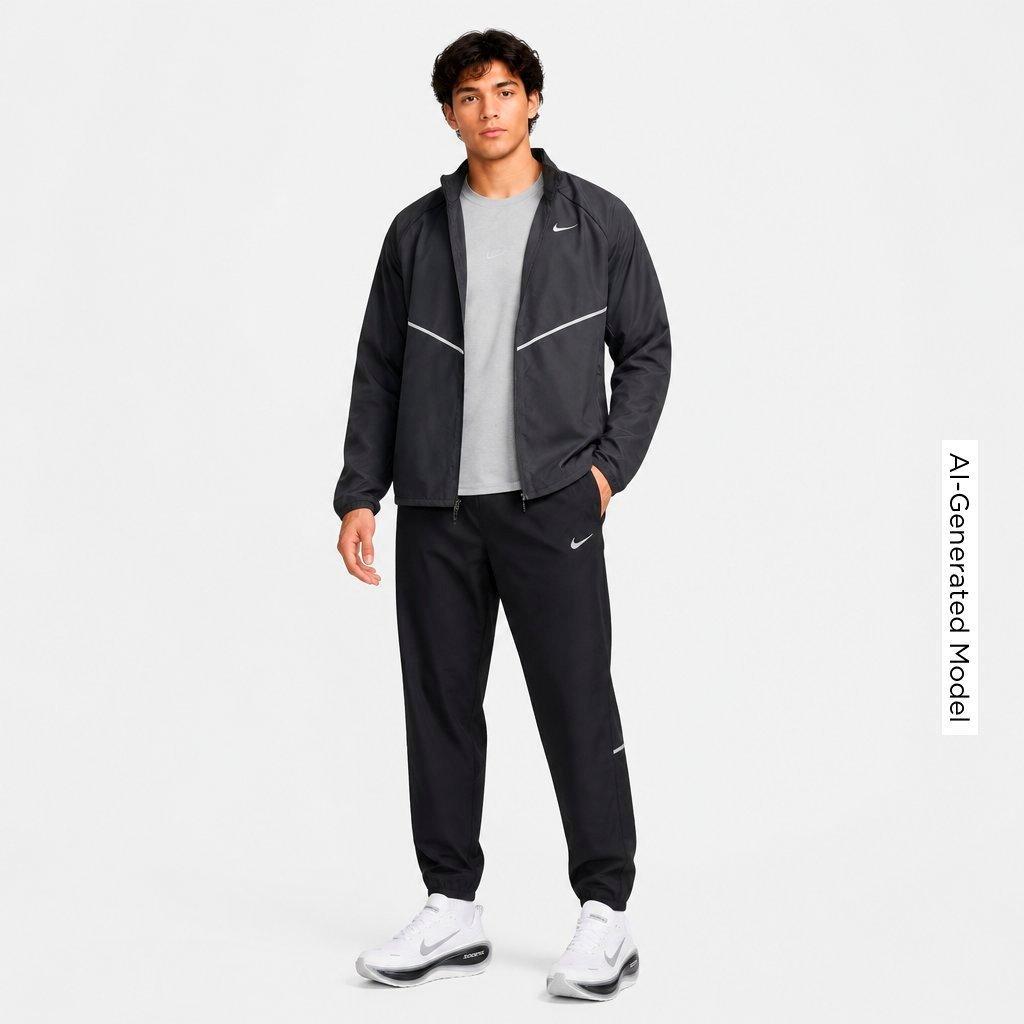 Men's Nithtke Miler Repel UV Protection Full-Zip Running Jacket - Black/Black/Reflective Silver