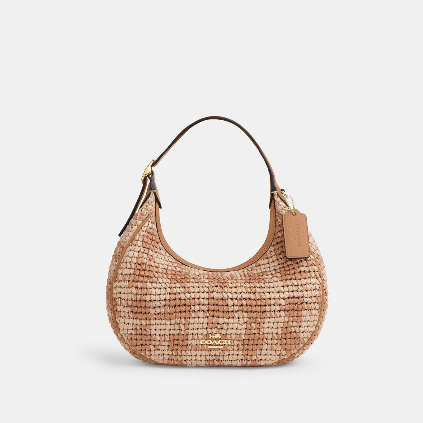 Emily Shoulder Bag With Gingham Print - Gold/Tan