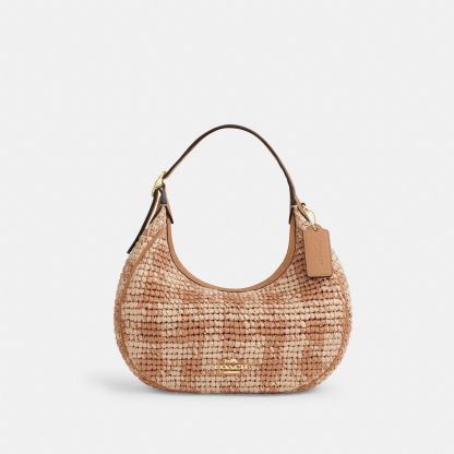 Emily Shoulder Bag With Gingham Print - Gold/Tan