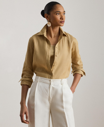 Lauren Ralph Lauren Women's Linen Shirt - Spring Khaki