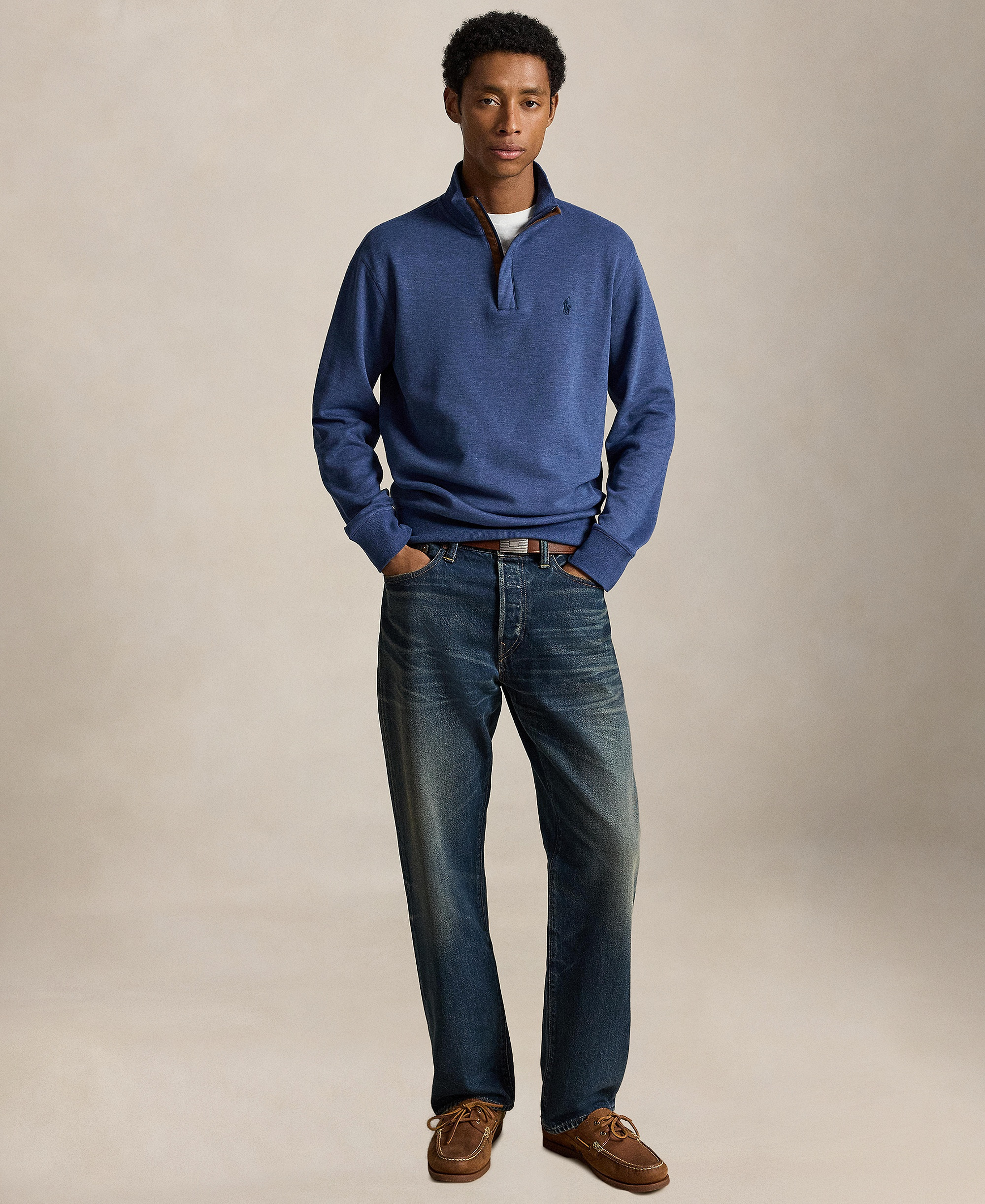 Polo Ralph Lauren Men's Luxury Jersey Quarter-Zip Pullover Sweater - Derby Blue Heather/c7587