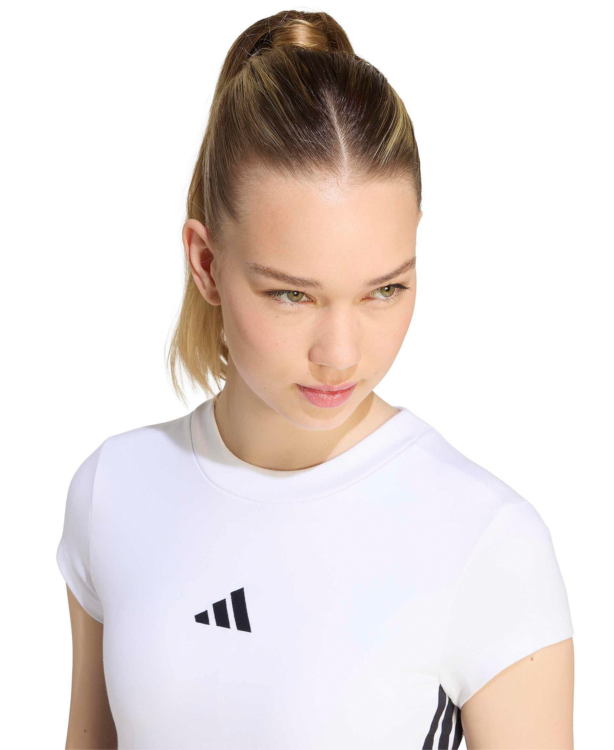 adidas Women's Essentials 3-Stripes Padded Slim Baby Cotton-Blend T-Shirt - White/black
