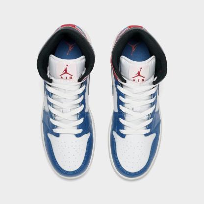 Big Kids' Air Jordan Retro 1 Mid Casual Shoes - True Blue/Varsity Red/Black/Summit White - view 5
