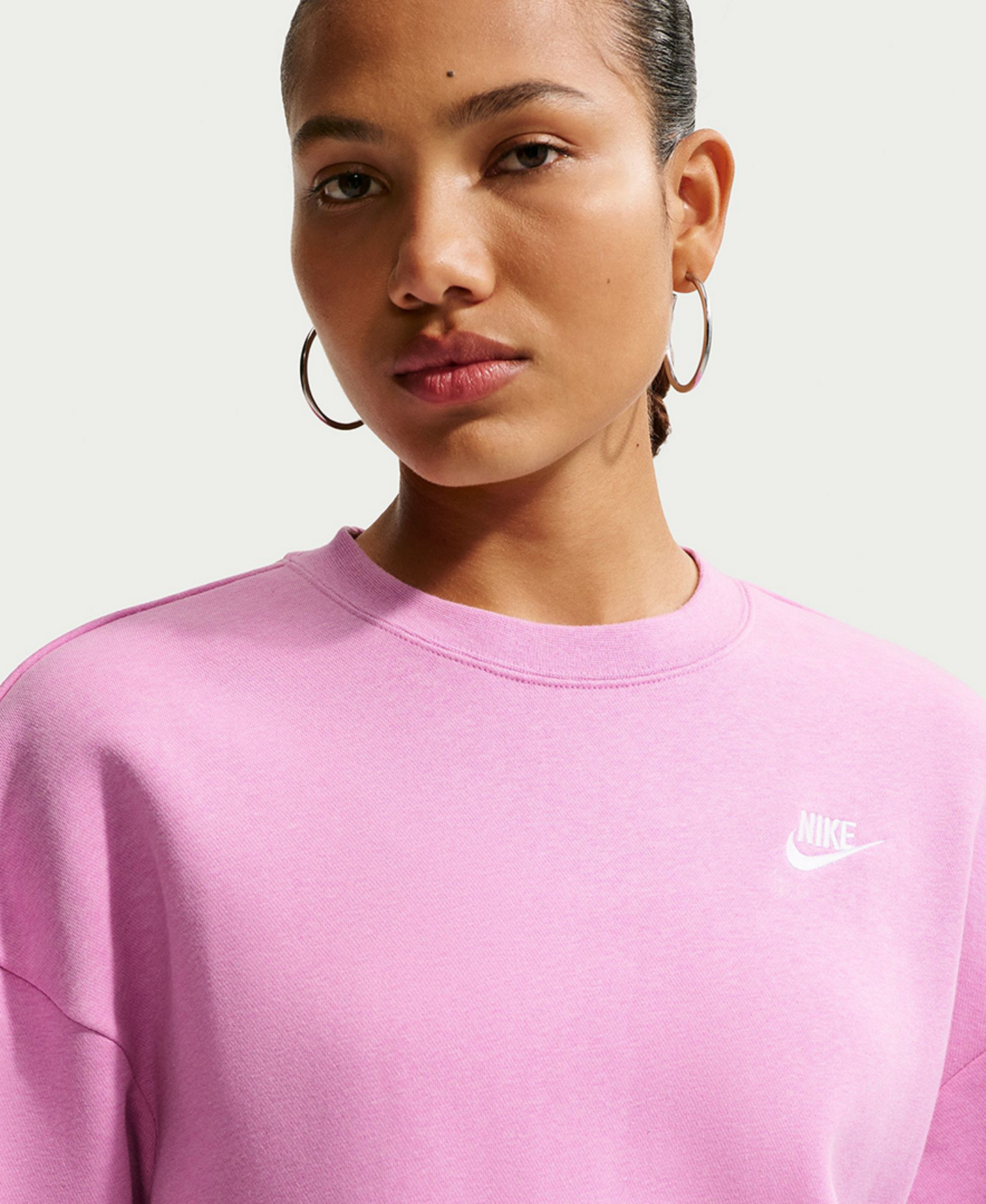 Nike Women's Sportswear Club Fleece Loose Crewneck Sweatshirt - Light Magenta/White