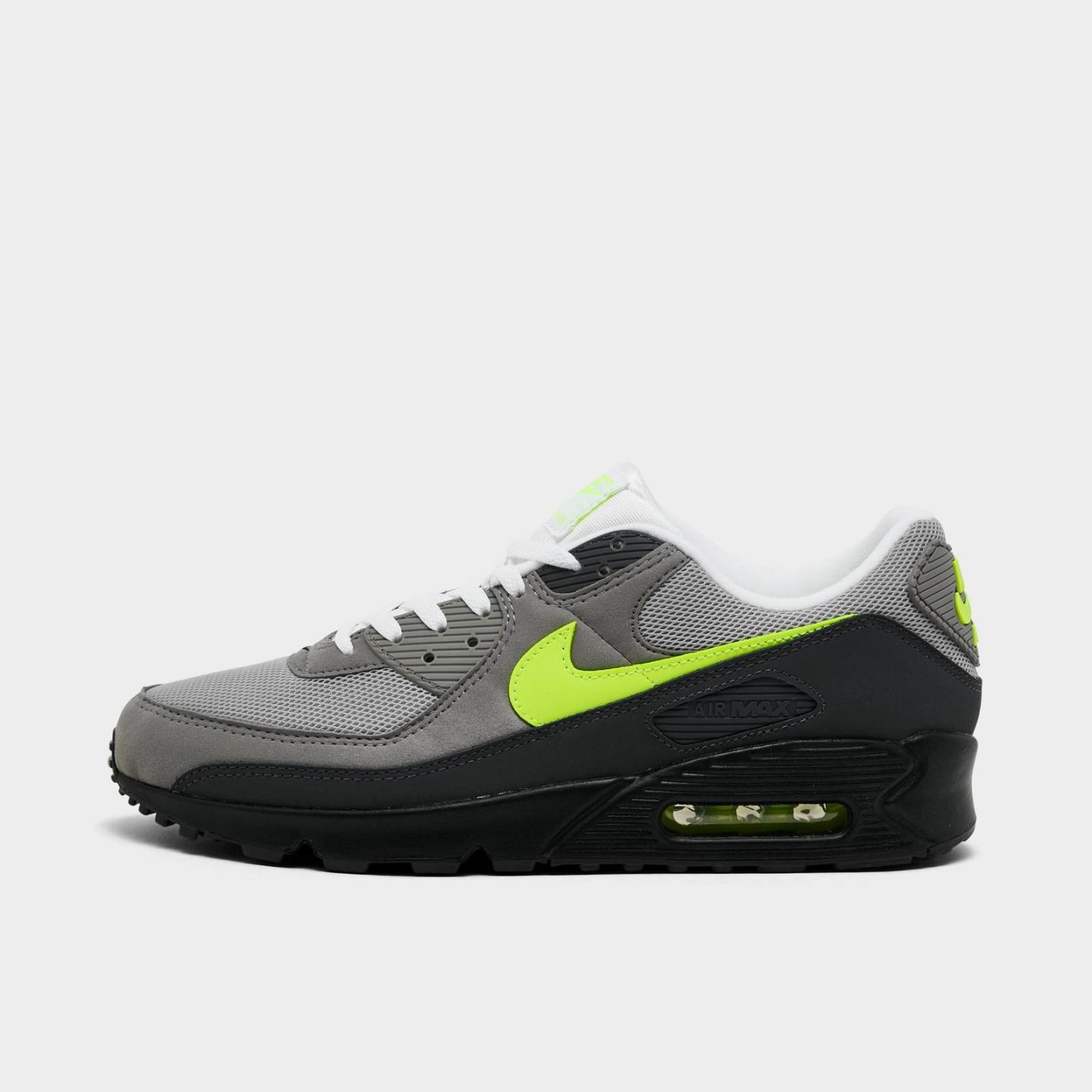 Men's Nike Air Max 90 Casual Shoes - Black/Neon Yellow/Anthracite/Light Charcoal/Pearl Grey/White