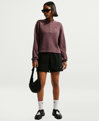 Nike Women's Sportswear Chill Waffle Oversized Long-Sleeve Henley Top - Tattoo/Sail