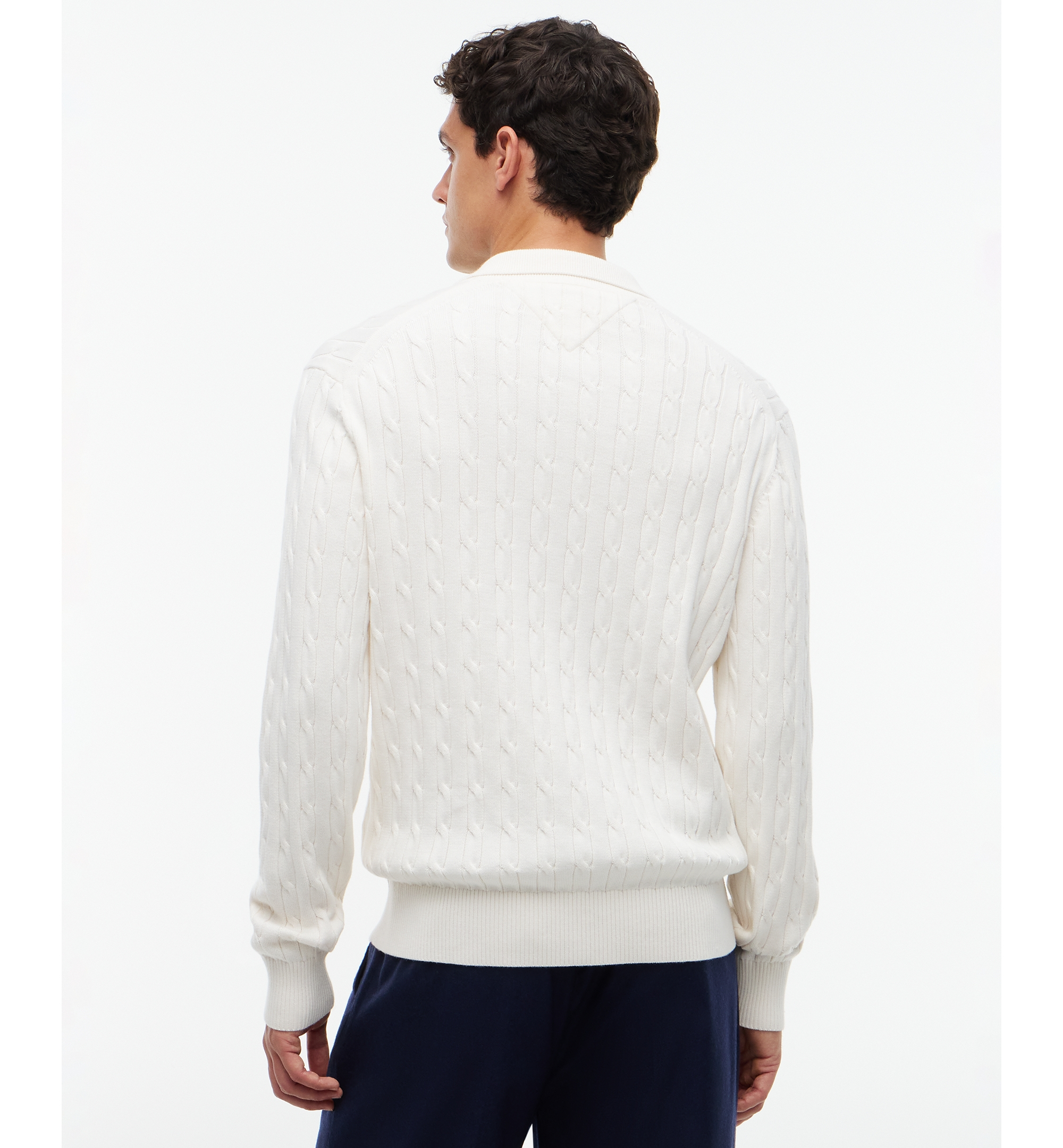 Tommy Hilfiger Men's Classic Cotton Cable-Knit Regular-Fit Sweater Polo - Ivory Petal