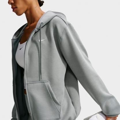 Women's Nithtke Studio Fleece Sport Dri-FIT Full-Zip Hoodie - Smoke Grey/Heather/White