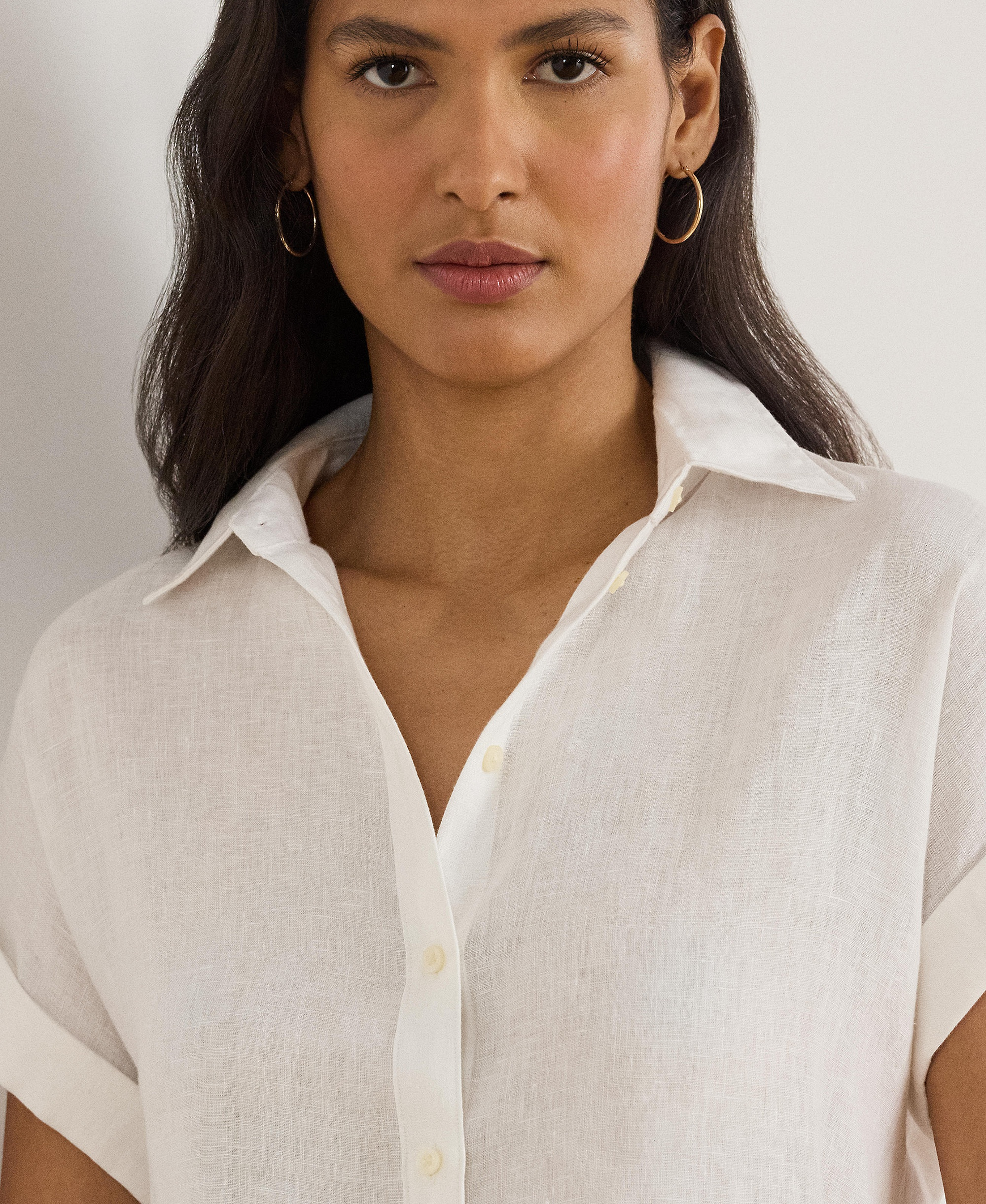 Lauren Ralph Lauren Dolman-Sleeve 100% Linen Shirt - White