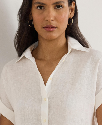 Lauren Ralph Lauren Dolman-Sleeve 100% Linen Shirt - White