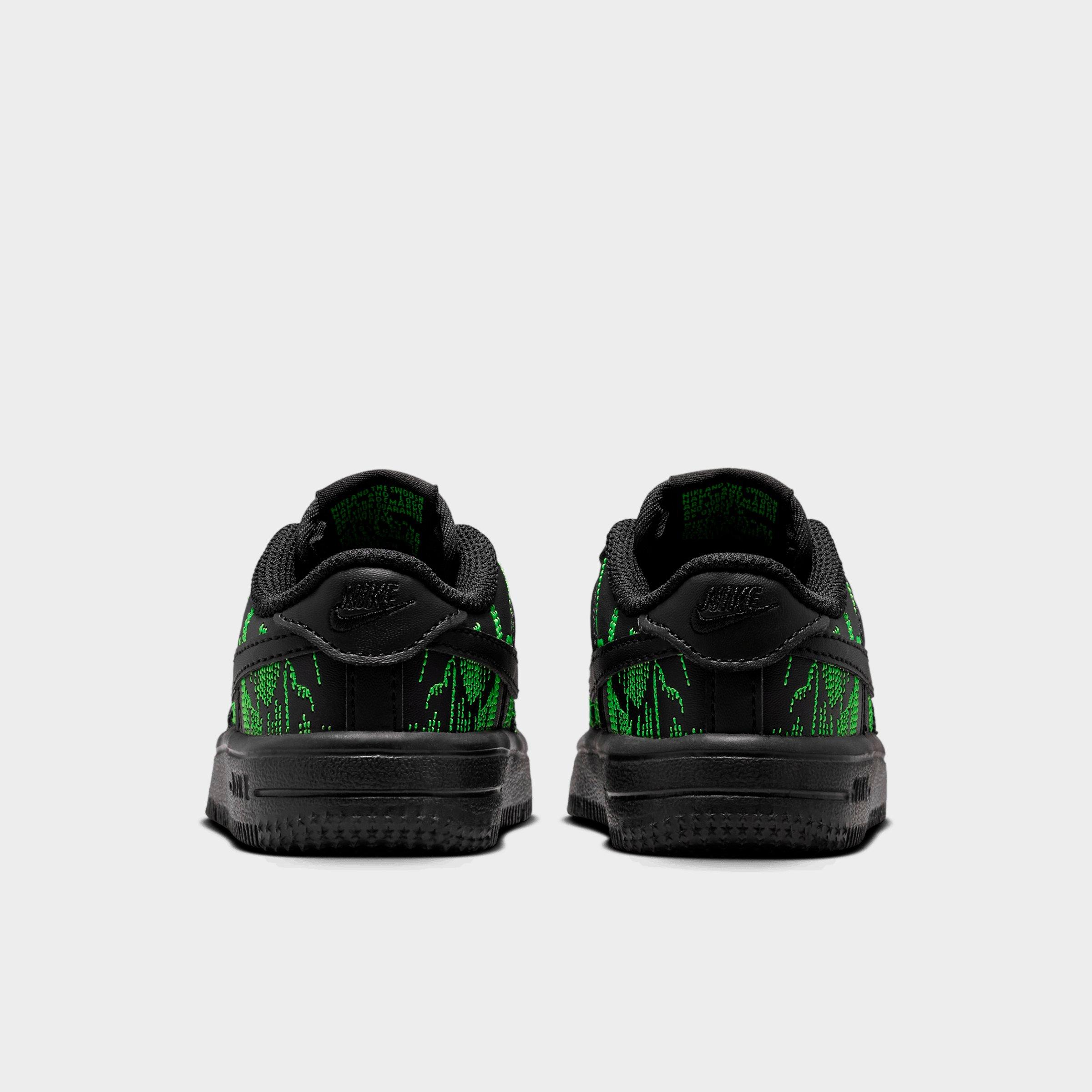 Infant and Kids' Toddler Nithtke Force 1 Low Casual Shoes - Part 1 - Black/Green Strike/Vivid Purple/Black - Back view