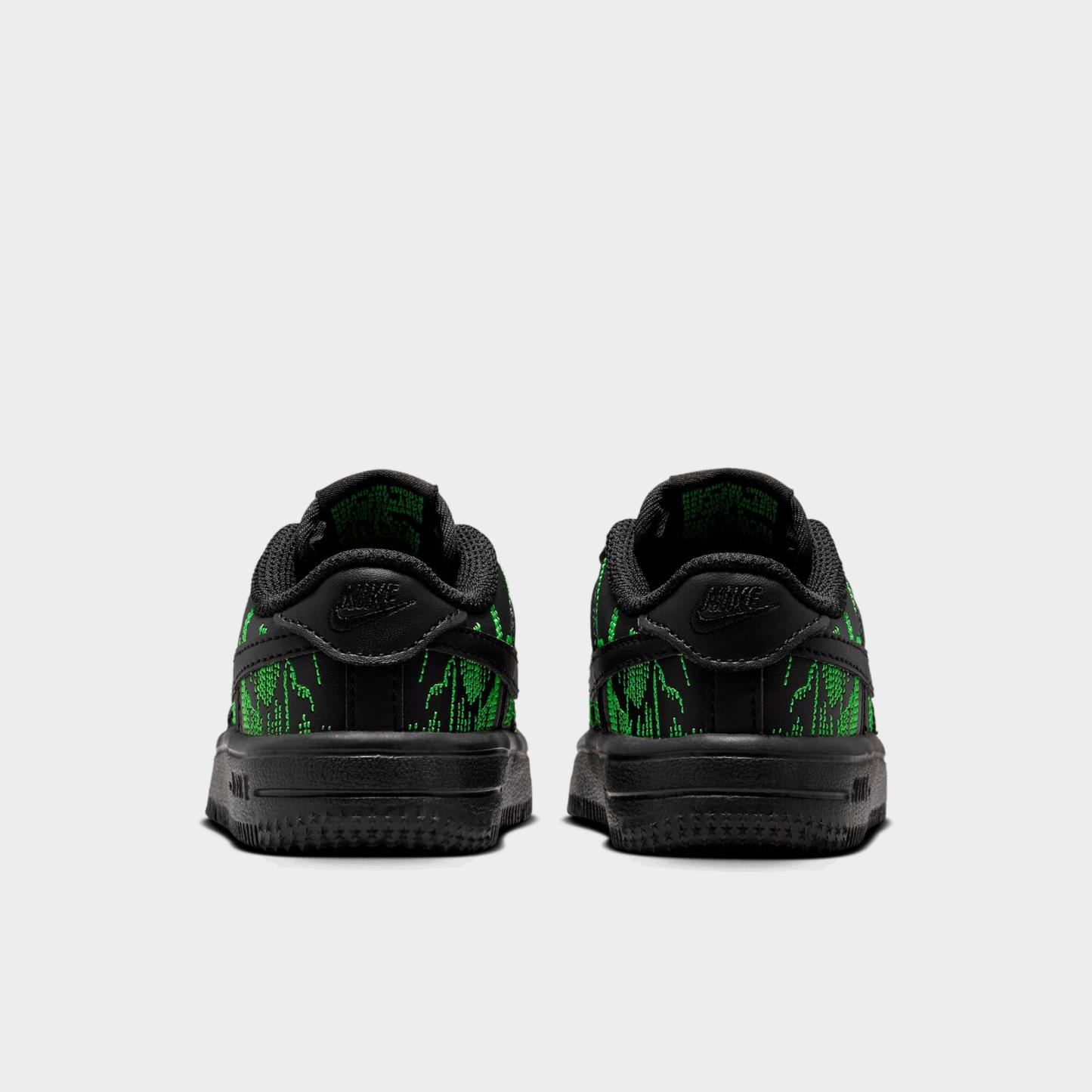 Infant and Kids' Toddler Nithtke Force 1 Low Casual Shoes - Part 1 - Black/Green Strike/Vivid Purple/Black - Back view