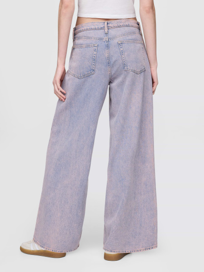 Mid Rise Denim Stripe Baggy Jeans - Rose mist pink
