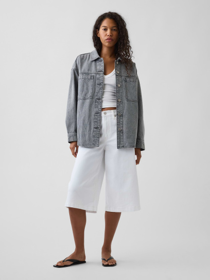 Denim Oversized Shirt Jacket - Grey wash