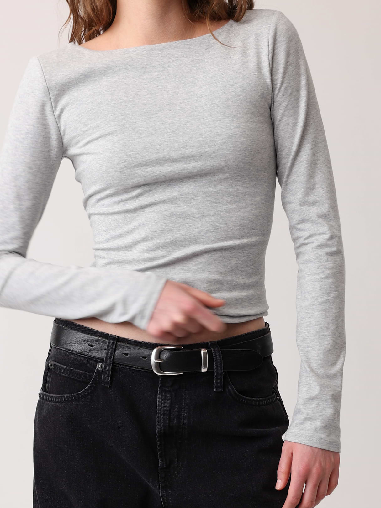 CloseKnit Jersey Scoop-Back T-Shirt - Light heather grey