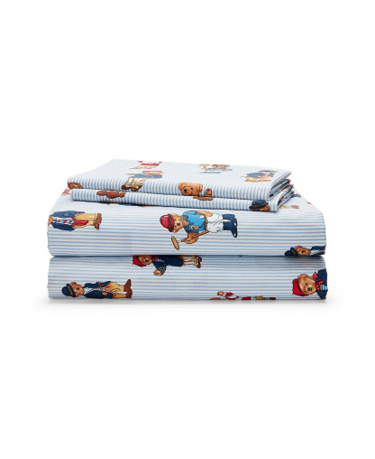 Polo Ralph Lauren Teddy Bear Stripe 3-Pc. Sheet Set, Twin - Blue