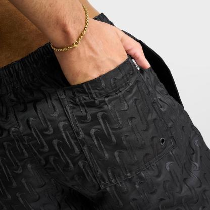 Men's Nike Swim Breaker Swoosh Link Lined Volley Swim Shorts - Black