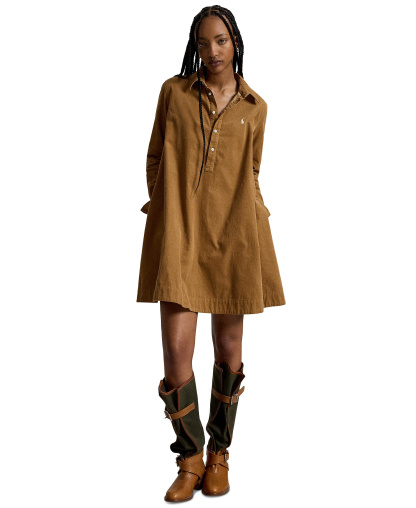 Polo Ralph Lauren Women's Corduroy Pleated Shirt Dress - Tan