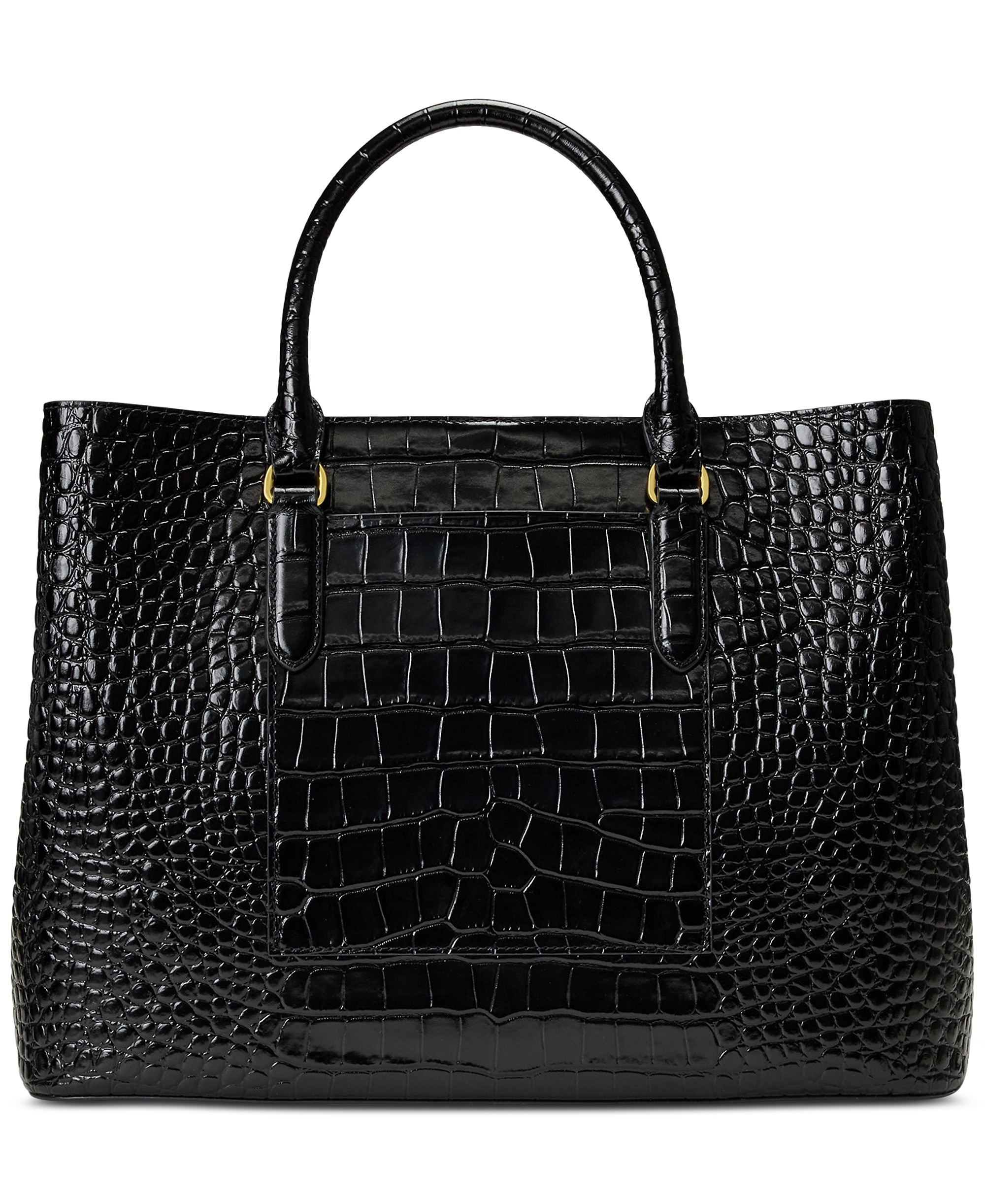 Lauren Ralph Lauren Marcy Large Embossed Satchel Bag - Black/Gold