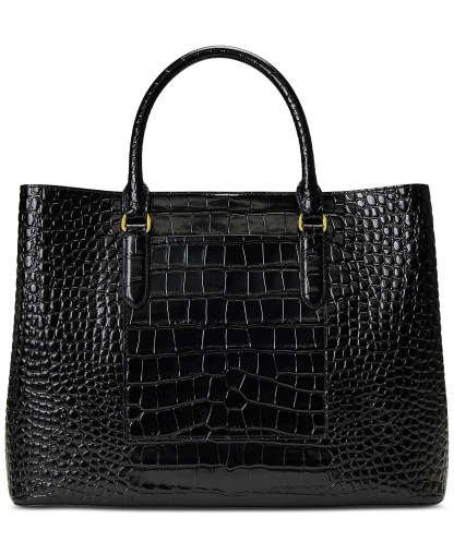 Lauren Ralph Lauren Marcy Large Embossed Satchel Bag - Black/Gold